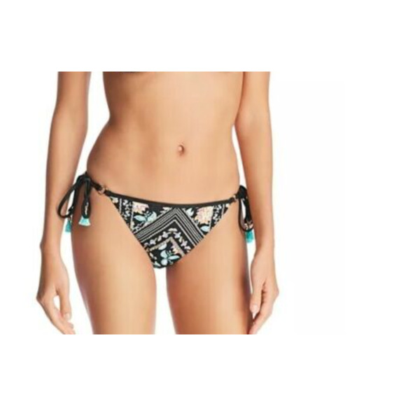 Nanette Lepore Swim Bikini Bottom Diamond Vines Wamp Black Side Tie Sz 8 NWT - Picture 3 of 5